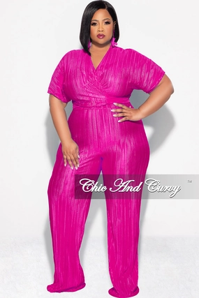 Stretch Fit Wear Perfect Shape Final Sale Plus Size 2pc Pleated Top and Pants Set in Fuchsia