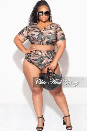 Exclusive Chic And Curvy - Final Sale Plus Size 2pc Swimwear in Camouflage Print Ergonomic Cut Flattering Shape