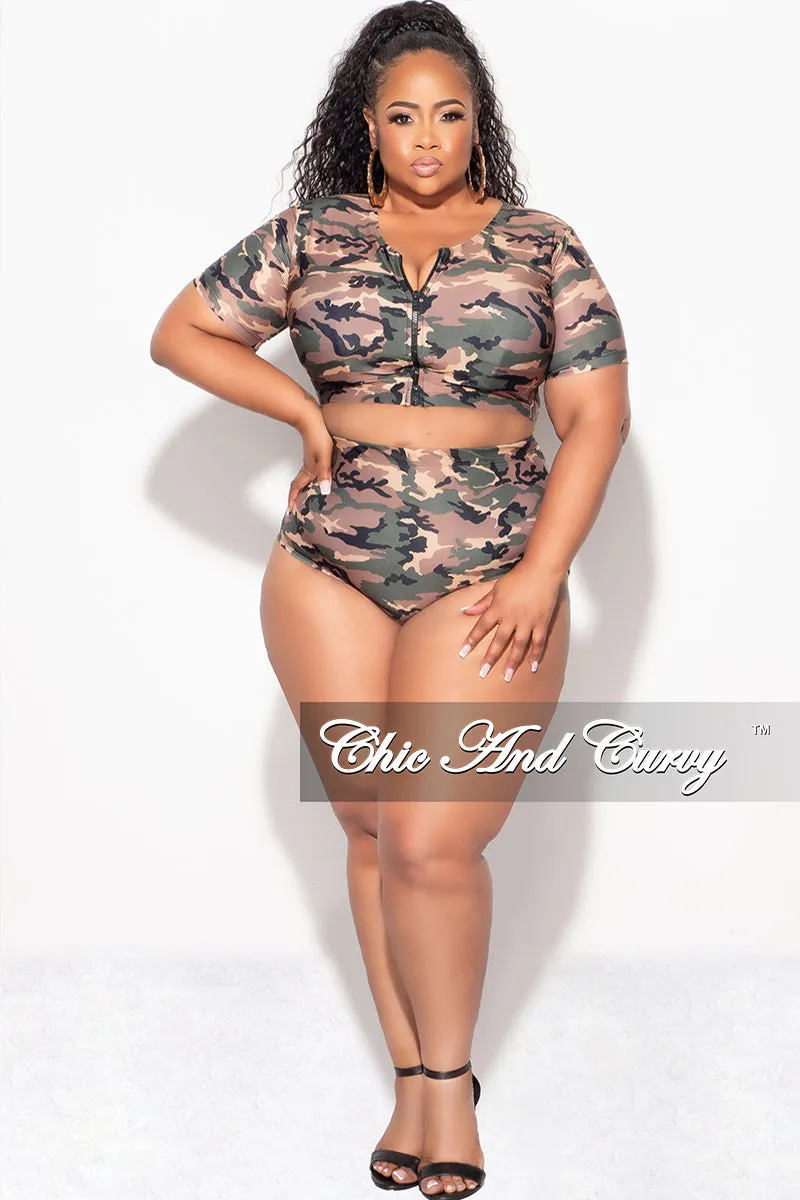 Exclusive Chic And Curvy - Final Sale Plus Size 2pc Swimwear in Camouflage Print Core Flex