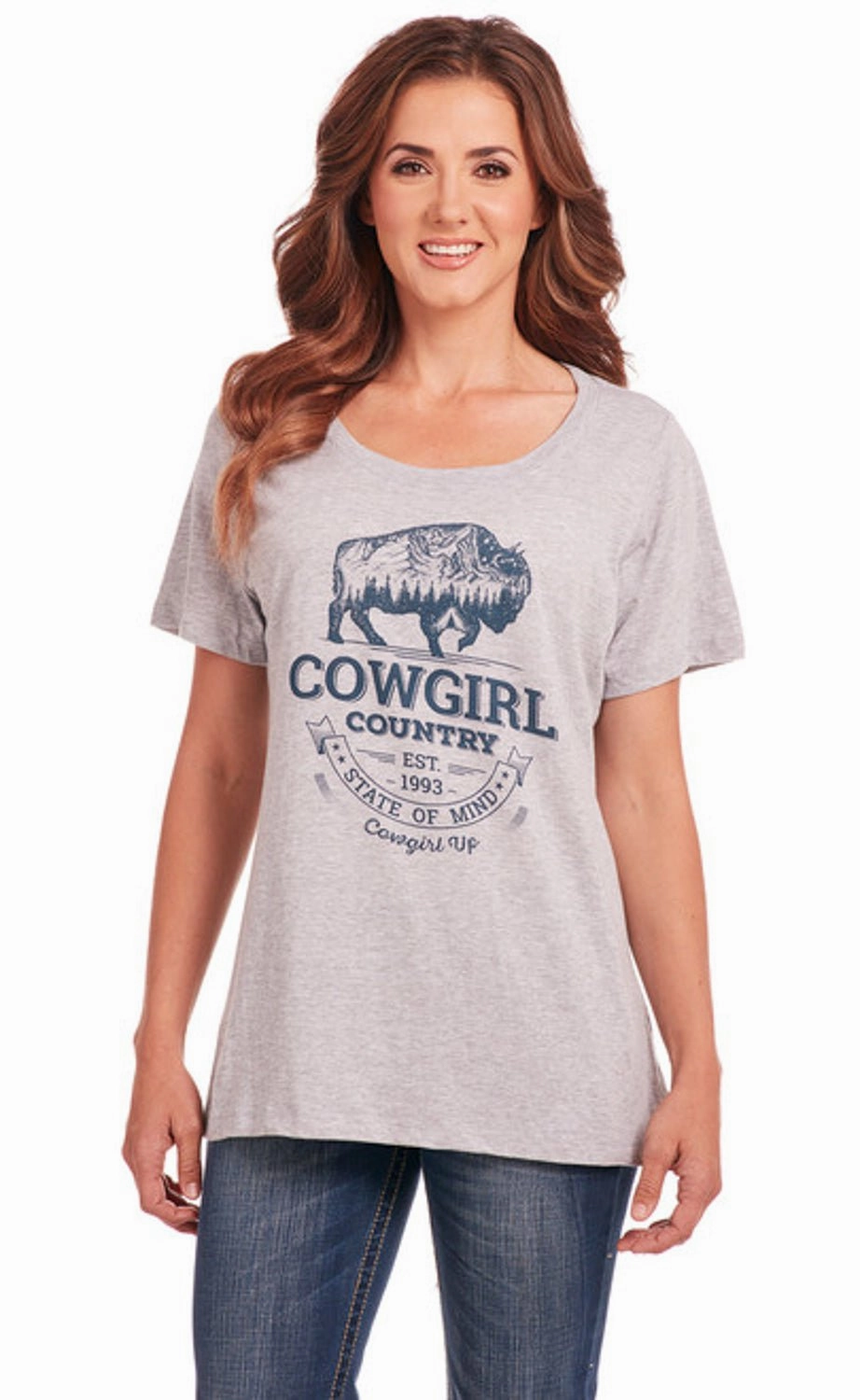 Moisture wicking Cowgirl Up Womens Country Scoop Neck Heather Grey 100% Cotton S/S T-Shirt
