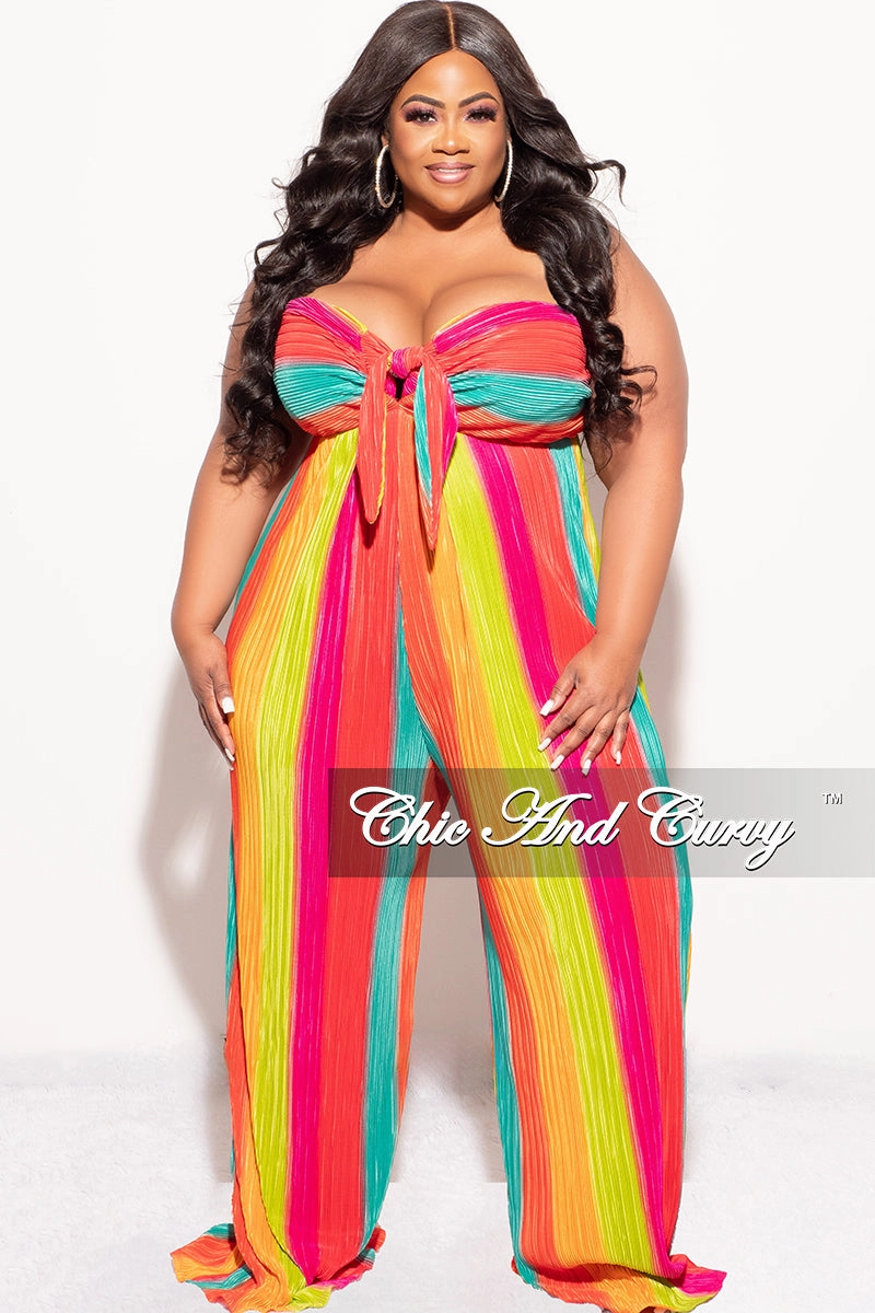 Flex Movement Final Sale Plus Size Strapless Pleated Jumpsuit In Multi Color