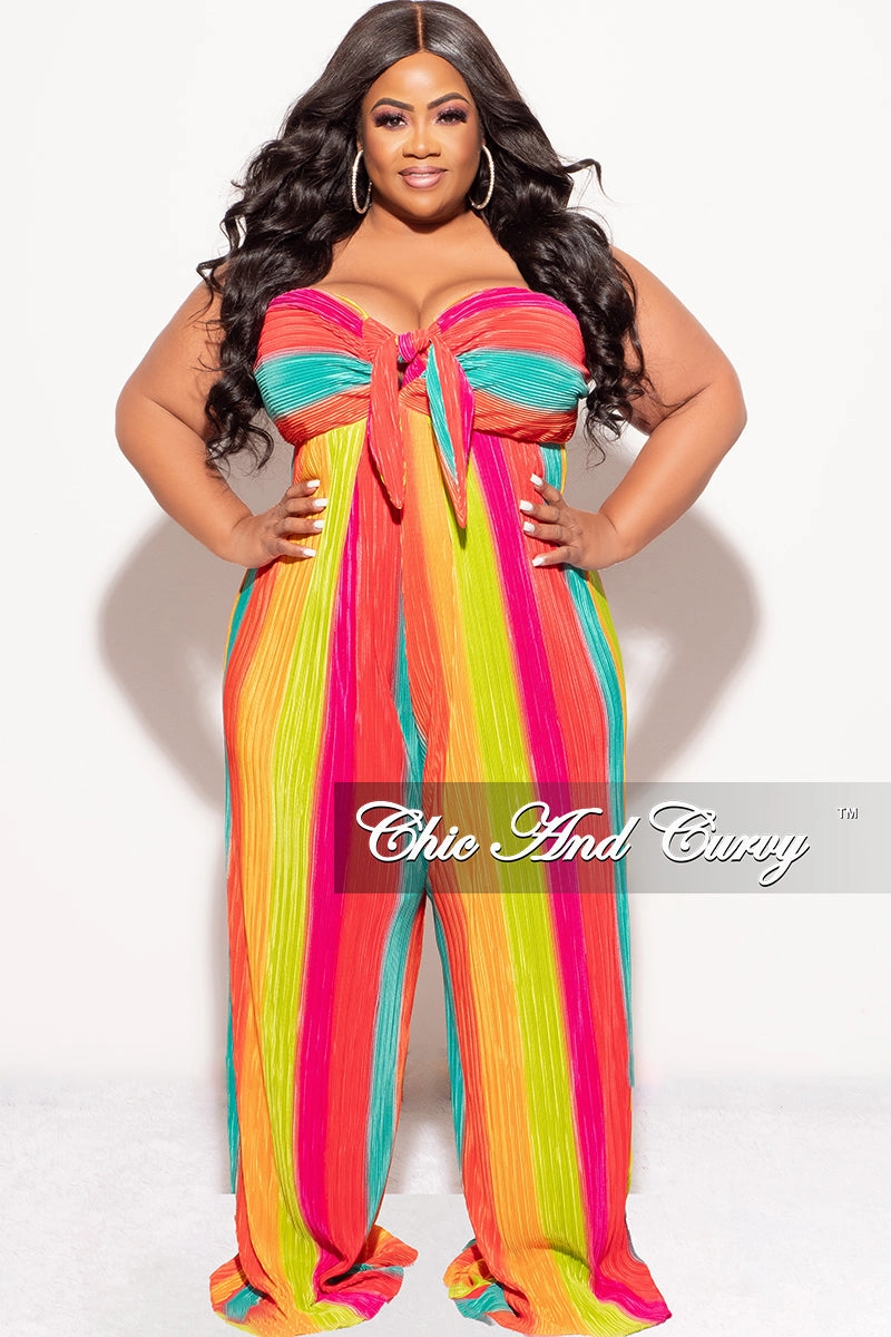 Everyday Comfort Chilly Day Layers Final Sale Plus Size Strapless Pleated Jumpsuit In Multi Color