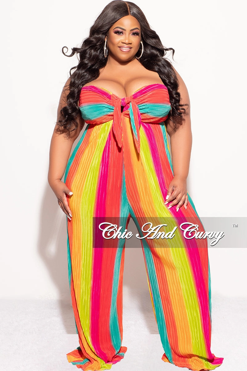 Final Sale Plus Size Strapless Pleated Jumpsuit In Multi Color Casual Comfort Look