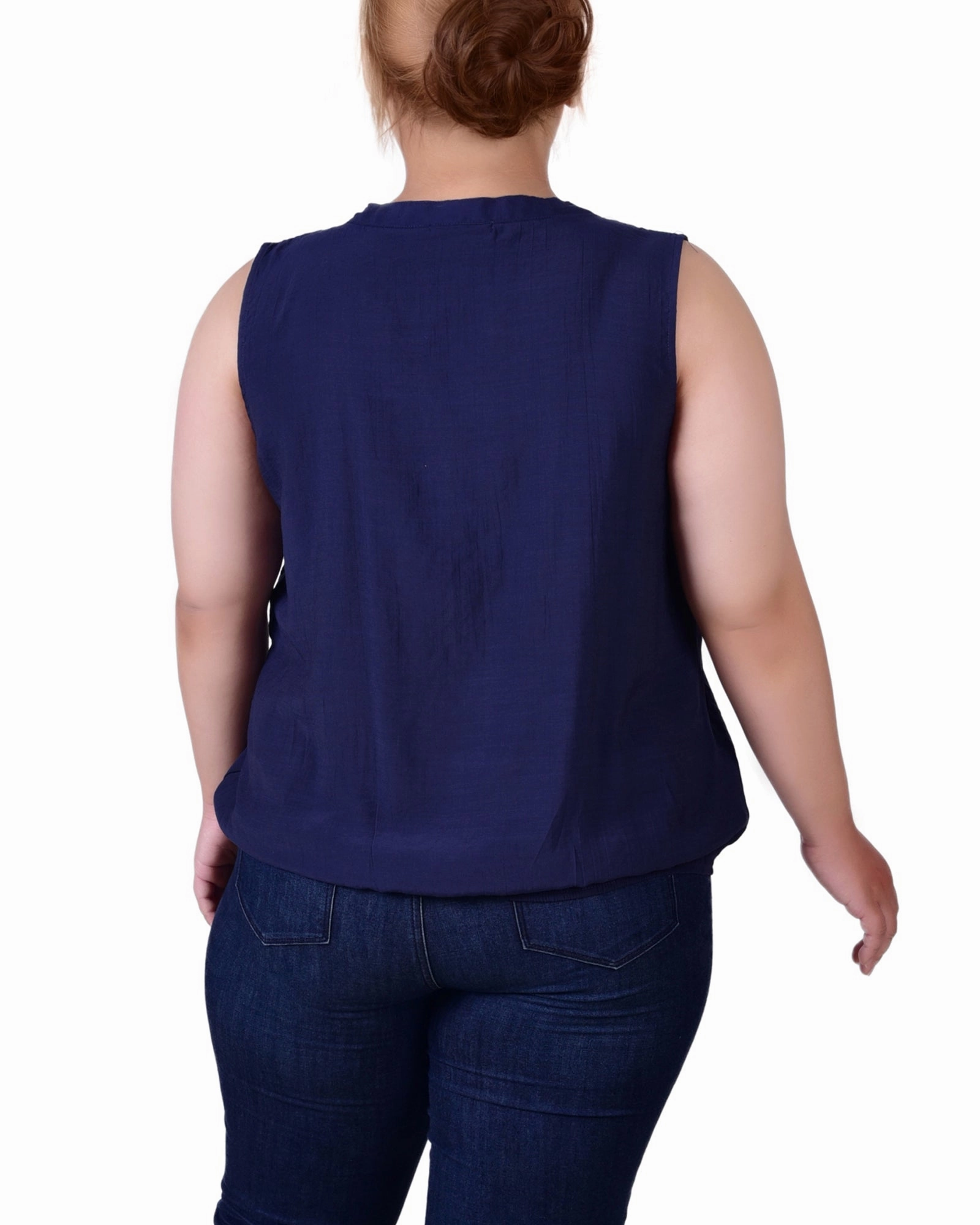 Plus Size Sleeveless Pintuck Tie-Hem Blouse Noise Reducing Fabric Treatment Snag Resistant Surface