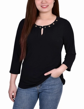 3/4 Sleeve Grommet Top Stretch Fit Top
