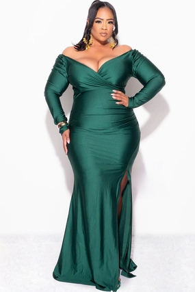 Bonded Seam Construction Anti Slip Shoulder Padding Final Sale Plus Size Shiny Faux Wrap Off the Shoulder Grown in Green