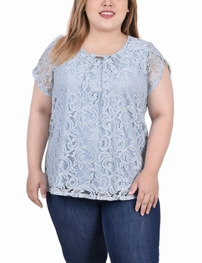 NonChafeCollarTech Eco Friendly Fabric Plus Size Lace Petal Sleeve Top