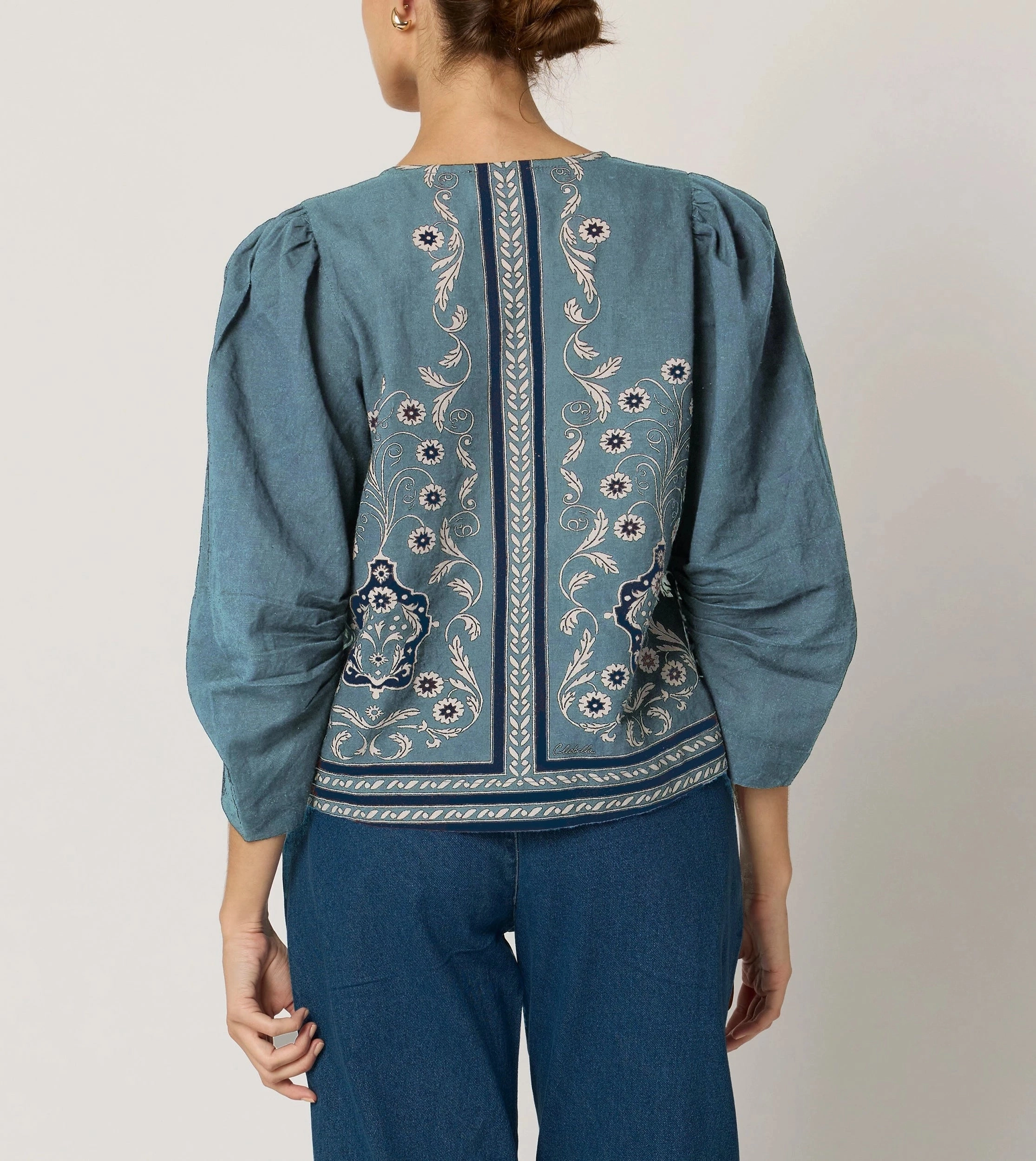 Street Style Double Needle Hemming Farrah Blouse | Cardamon Blue