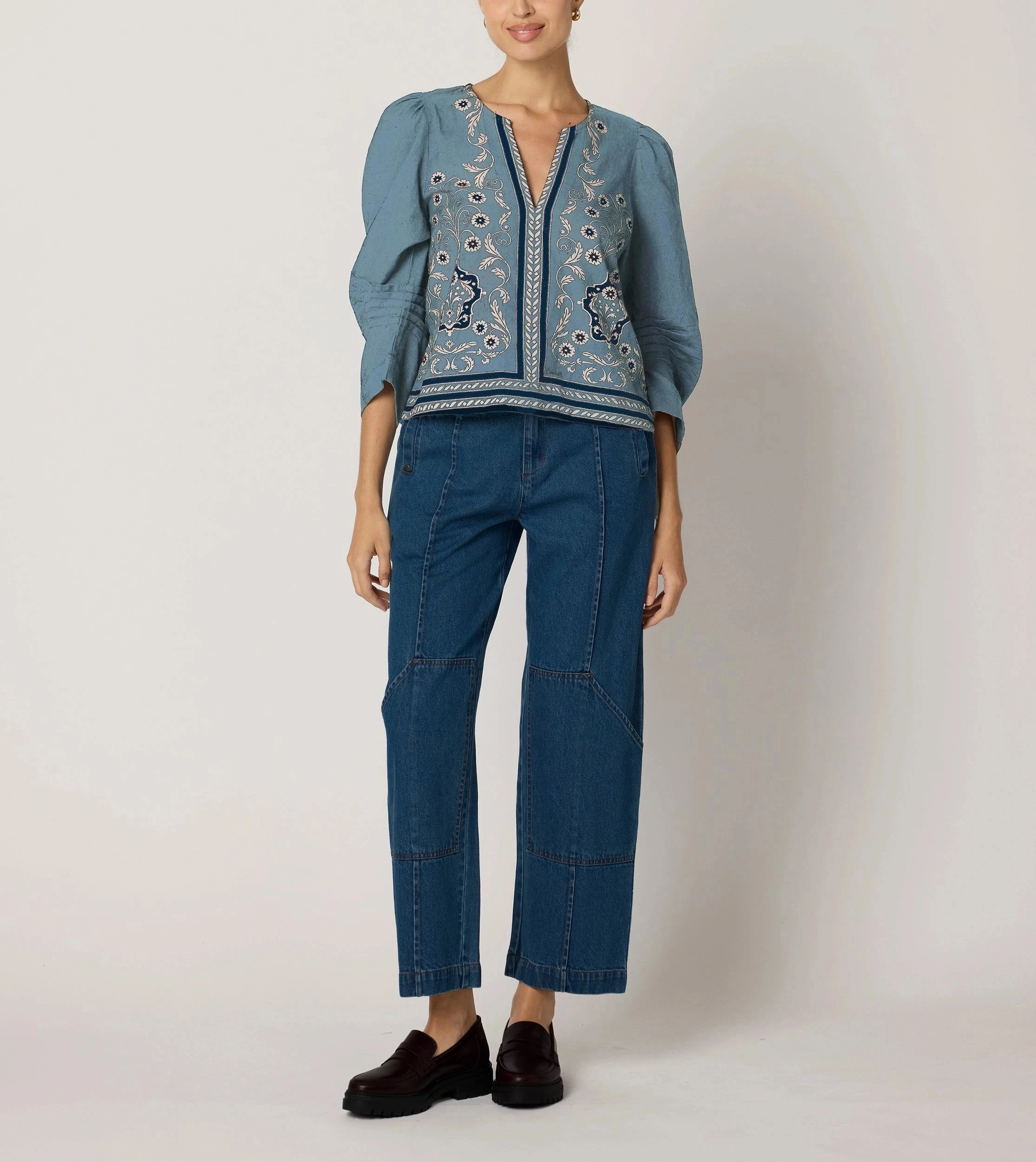 Farrah Blouse | Cardamon Blue Activewear Top Heat Regulating Fabric