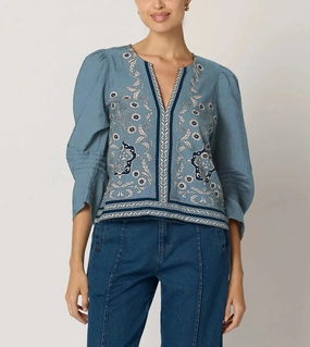 MultiPurposeUtility Durable Stitch Pattern Farrah Blouse | Cardamon Blue
