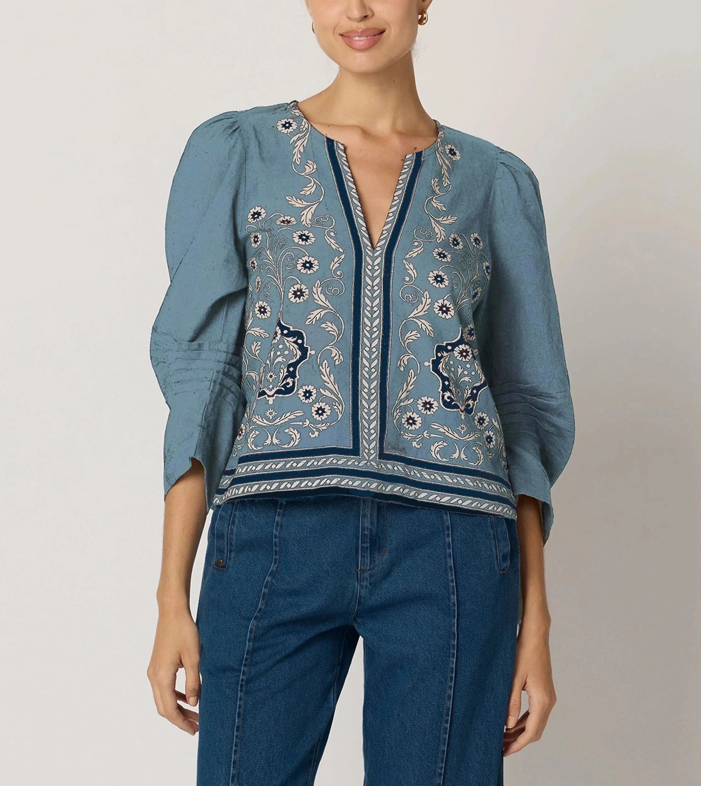 MultiPurposeUtility Durable Stitch Pattern Farrah Blouse | Cardamon Blue