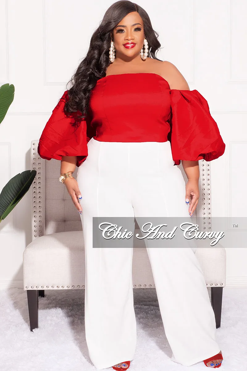 No Ride Fit Comfy Fit Final Sale Plus Size Off the Shoulder Puffy Sleeve Crop Top in Red