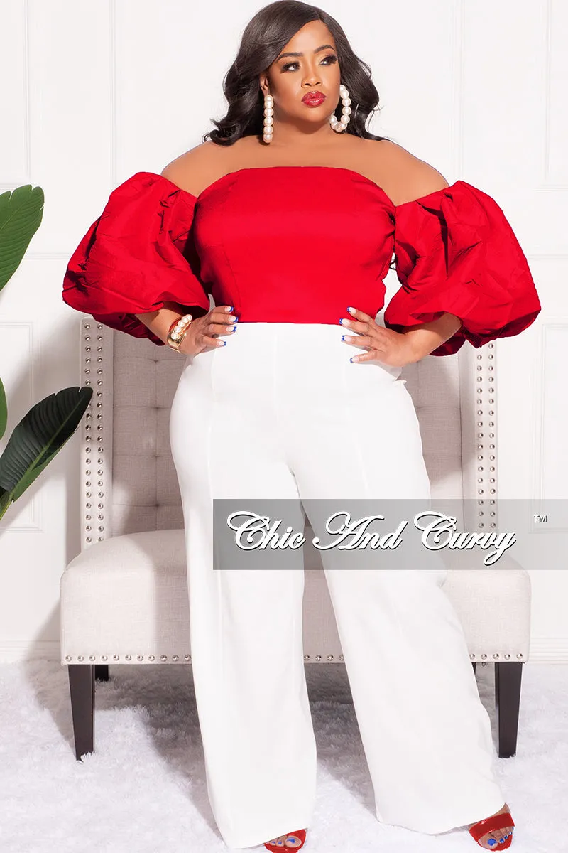 Flexible Performance Ready For Action Final Sale Plus Size Off the Shoulder Puffy Sleeve Crop Top in Red