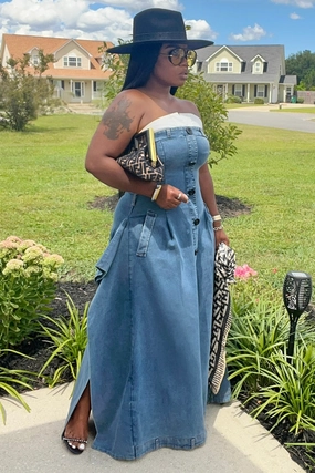 Matte Look Classic wrap dress Davida Press Play Button Up Maxi Dress Denim