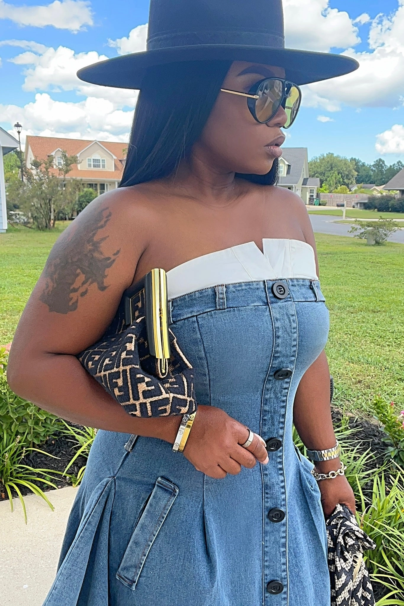 Daily Silhouette Quiet Mood Davida Press Play Button Up Maxi Dress Denim