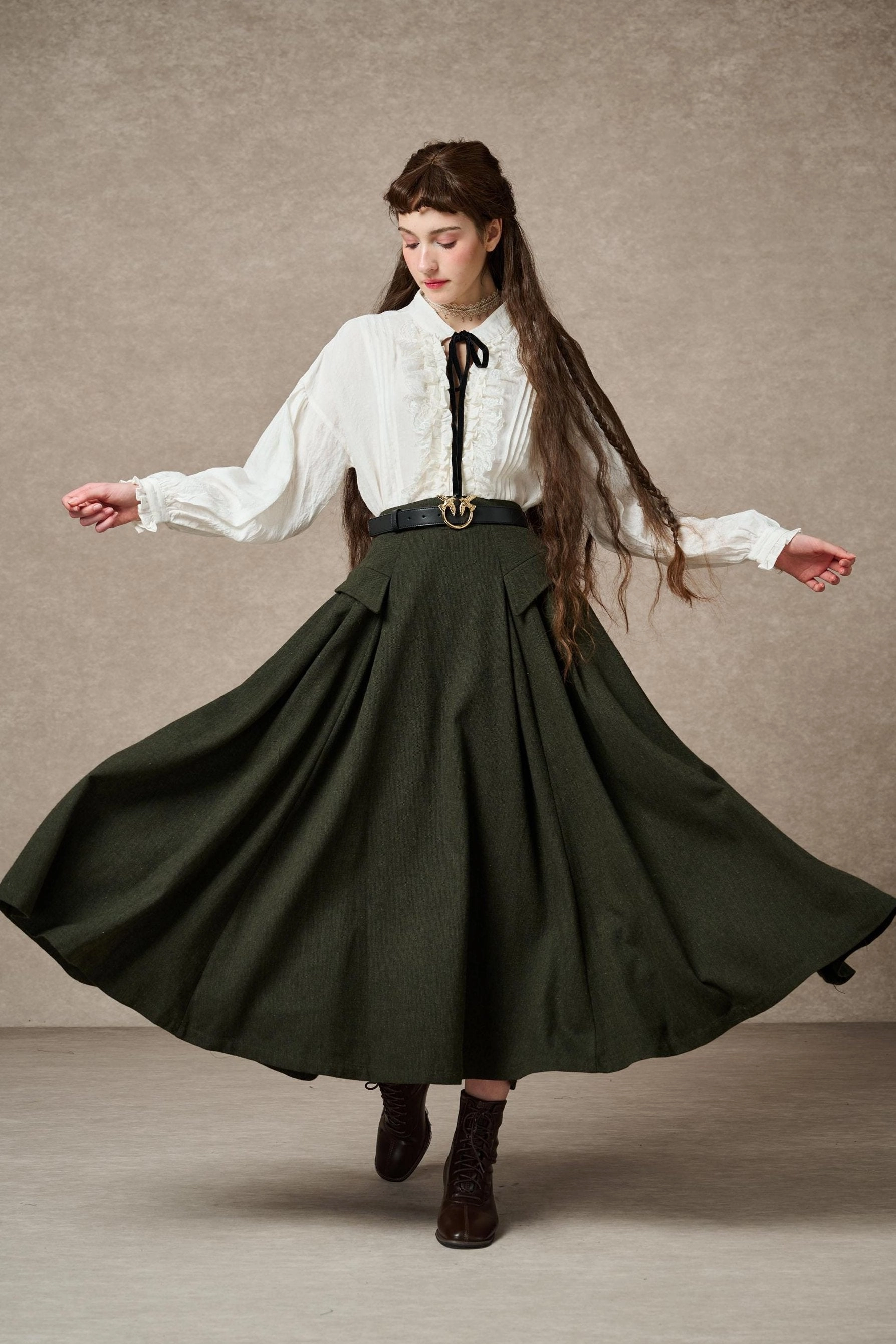 Recycled Polyester Yarn elastic waistband Darcy 23 | Retro Plaid wool skirt