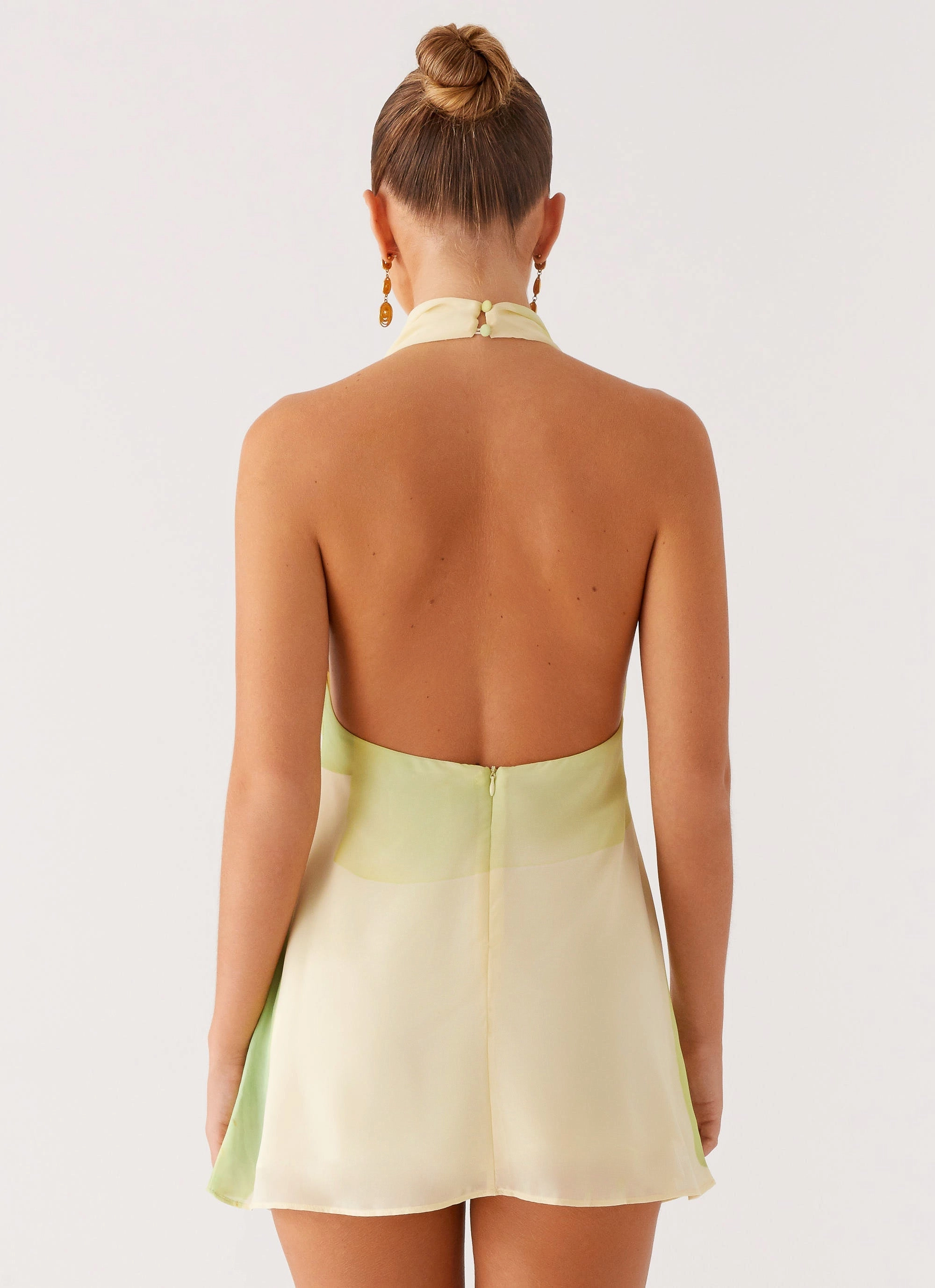 Zofia Cowl Neck Mini Dress - Green Floral Side Tie Weekend Style