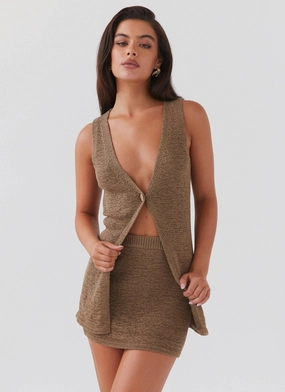 Capri Glow Knit Skirt - Khaki Leg Elongating Subtle Finish