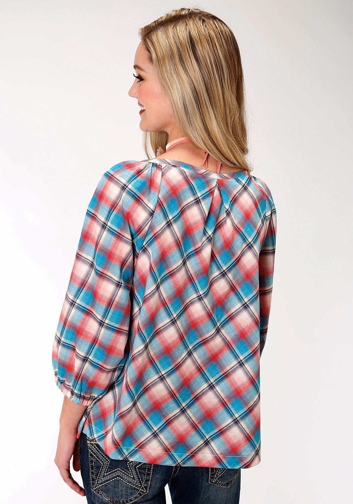 Comfortable Fabric Roper Plaid Womens Red 100% Cotton Desert Sunrise S/S Blouse