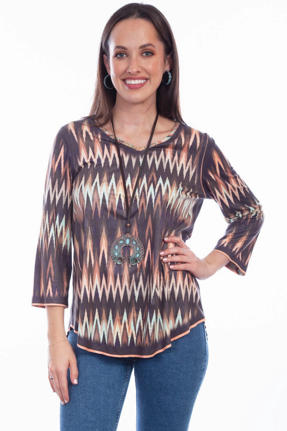 Yoke Design Outdoor Adventure Scully Womens Multi-Color Polyester Reversible Ikat S/S Tunic