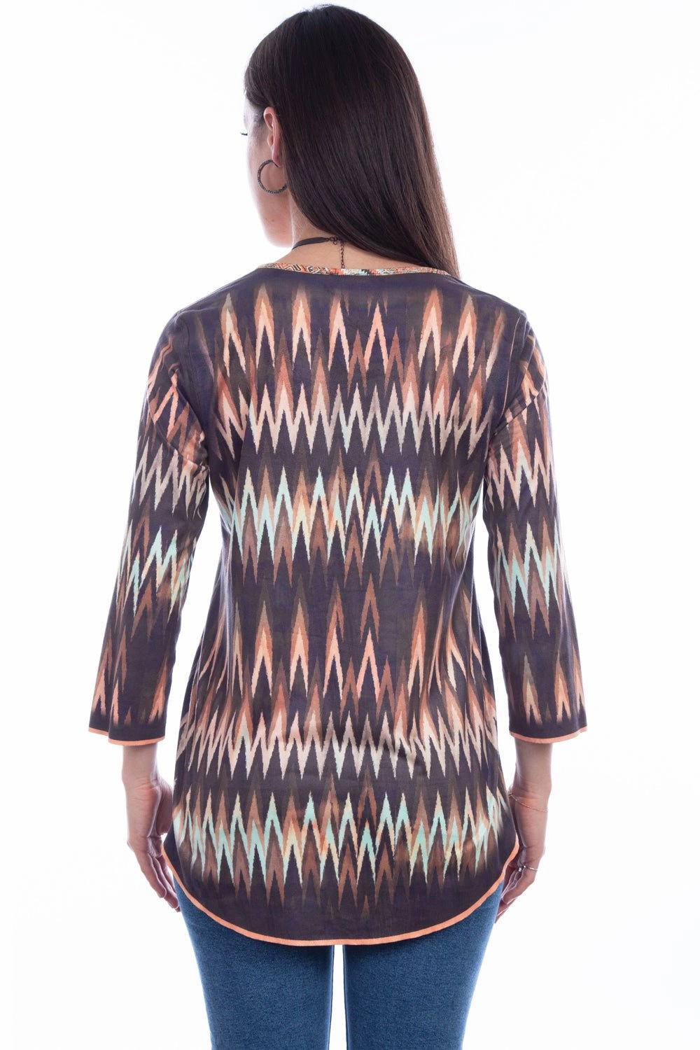 Scully Womens Multi-Color Polyester Reversible Ikat S/S Tunic Autumn Look Cultural Inspired
