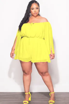 Final Sale Plus Size Off the Shoulder Chiffon Romper with Slit Sleeves in Yellow Puce Outdoor Use Timeless Layers