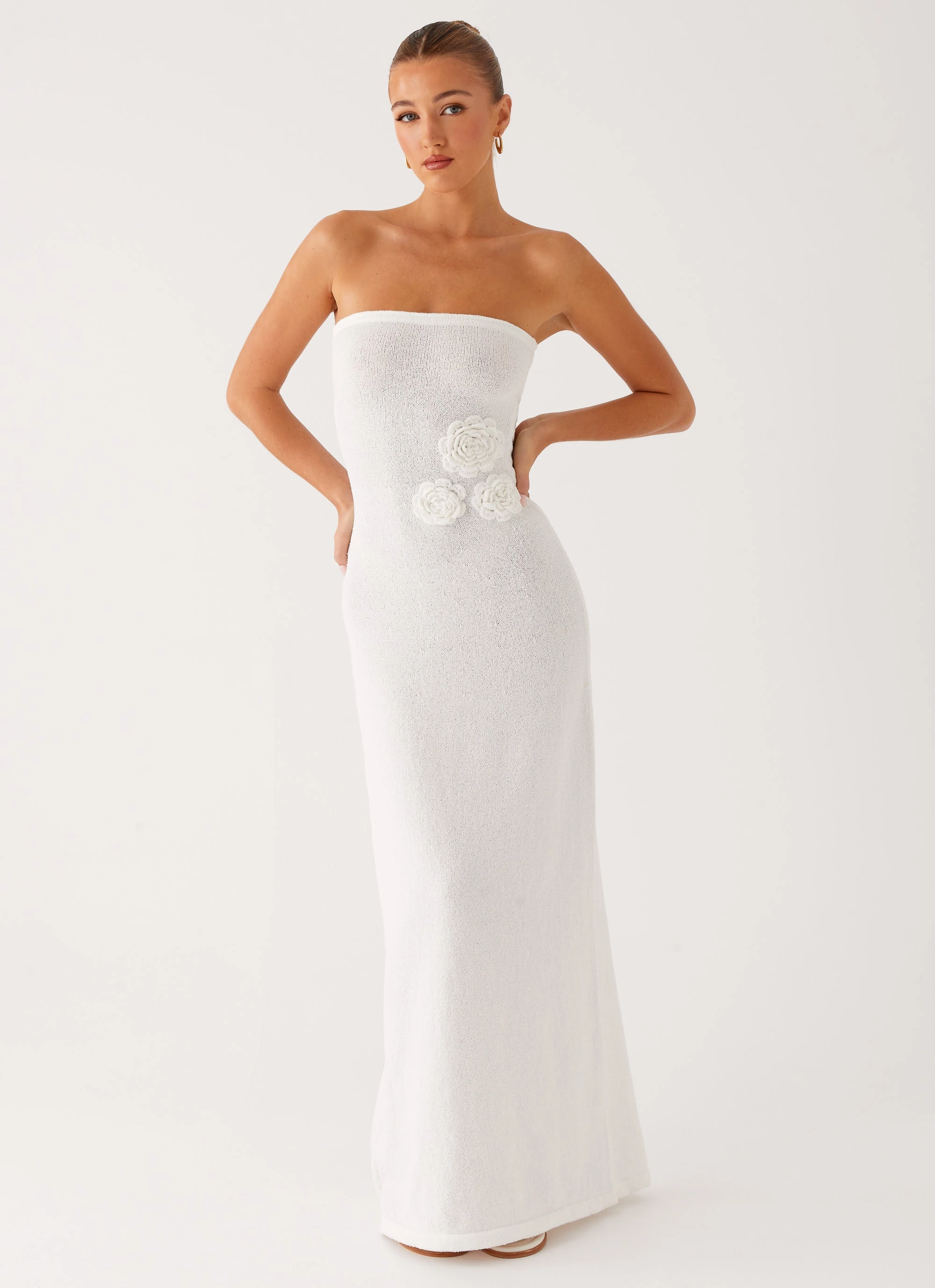Arli Strapless Maxi Dress - Ivory Villa Mood Simple Bow