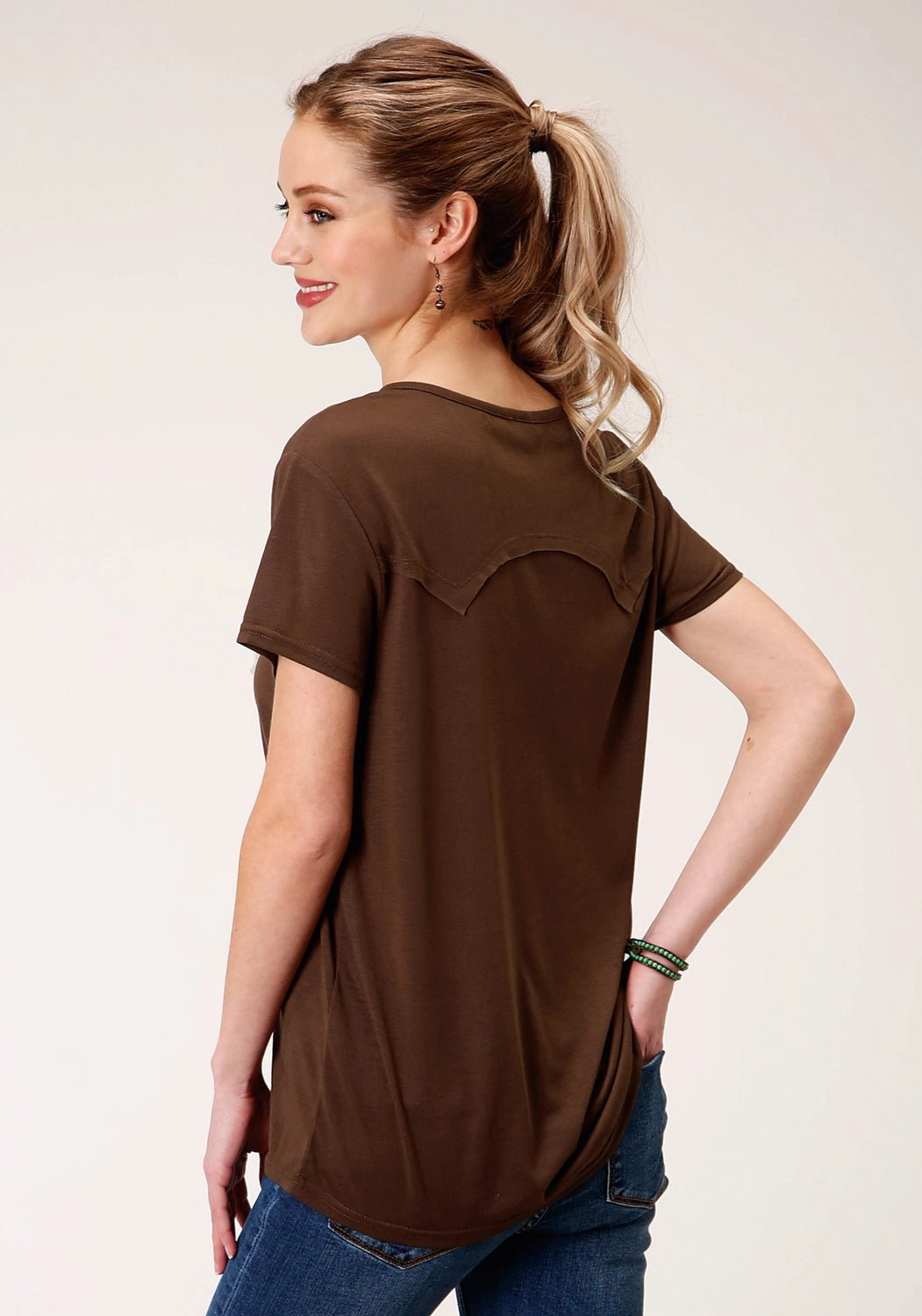 Roper Womens Brown Poly/Rayon YeeHaw S/S T-Shirt Work From Home Youthful Style