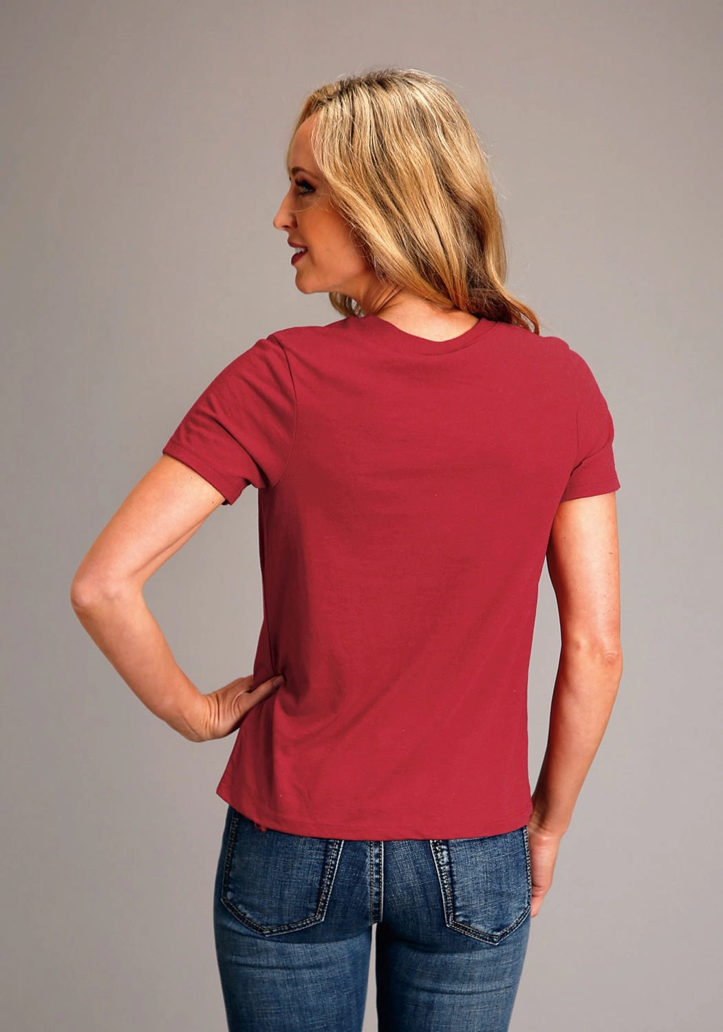 Stetson Womens Star Screenprint Red Cotton Blend S/S T-Shirt Sophisticated Elegance Mountain Escape