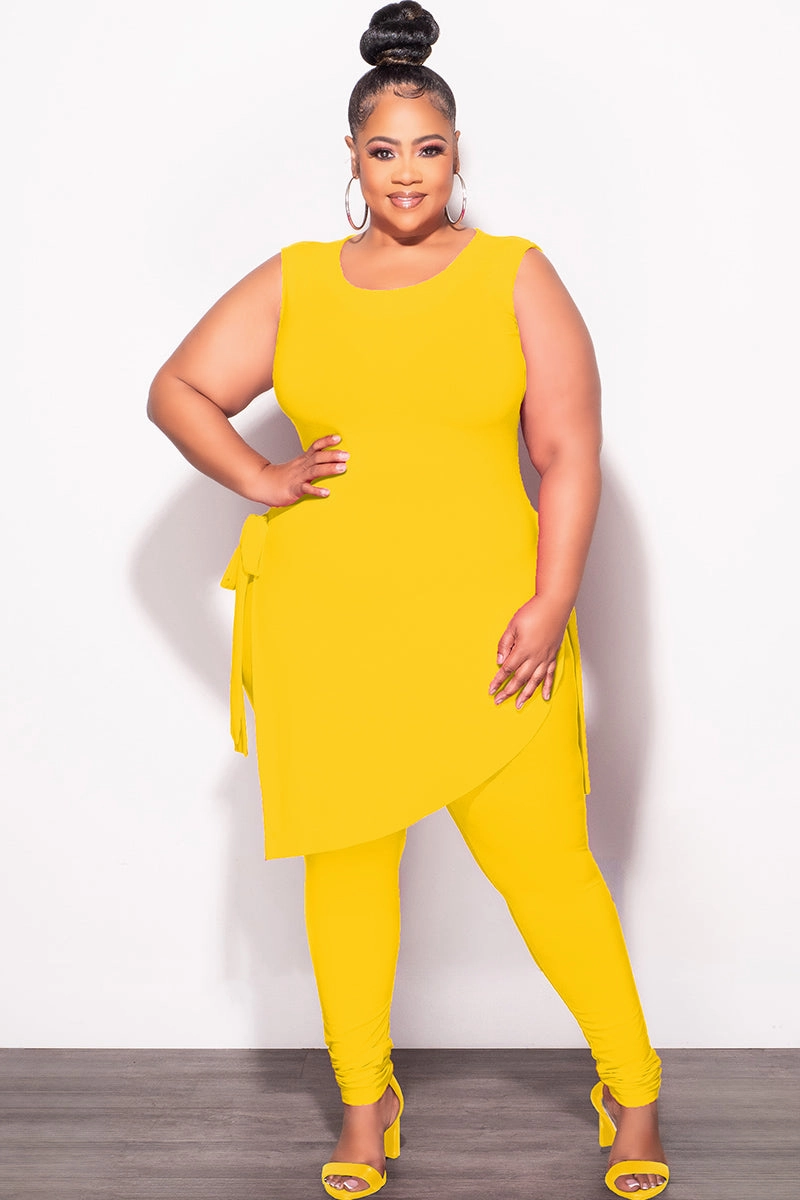 Minimalist Waist All Day Comfort Fit Final Sale Plus Size 2pc Sleeveless Top and Pants Set in Yellow