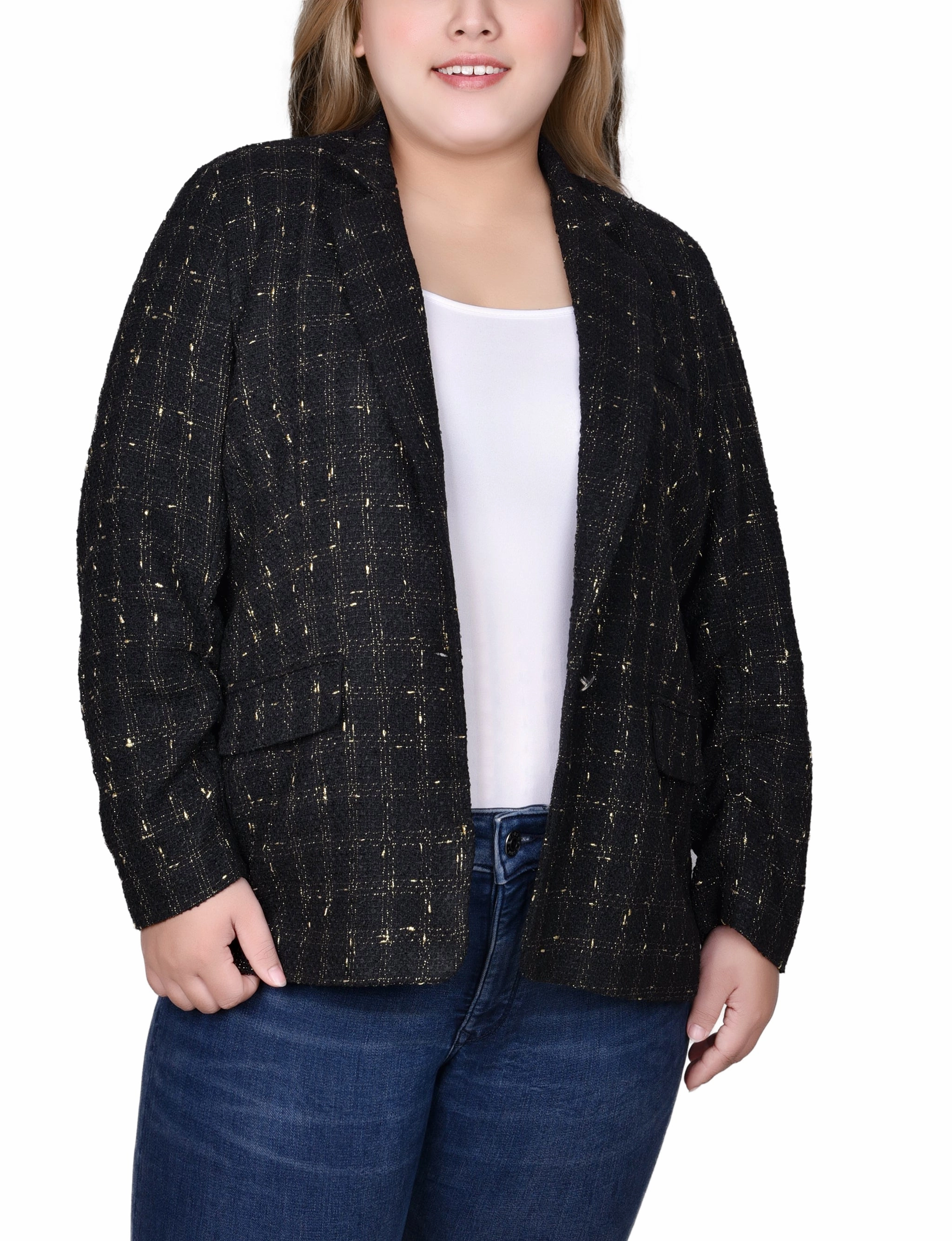 Plus Size Long Sleeve Tweed Jacket MoistureWicking Fabric