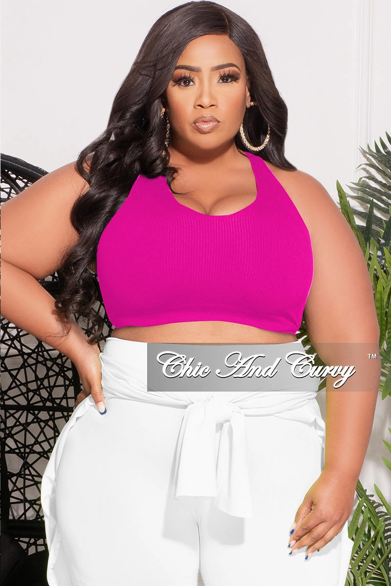 Durable Hem Final Sale Plus Size Ribbed Racerback Tank Top in Neon Hot Pink