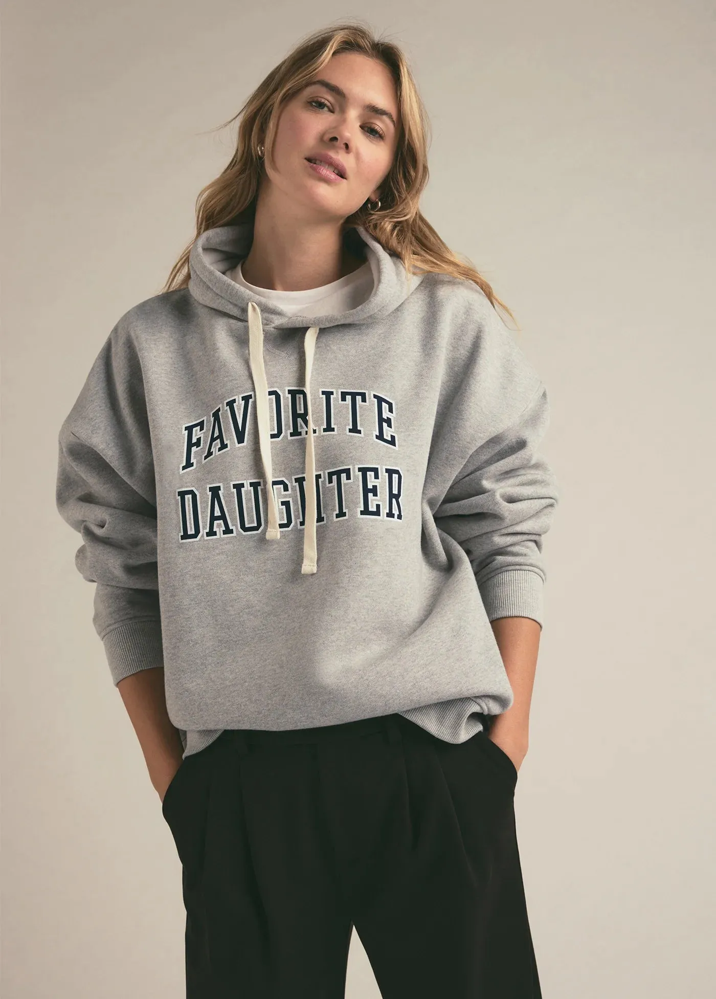 Favorite Daughter Collegiate Hoodie Heather Grey LayeredStyling Scoop Neck Shape