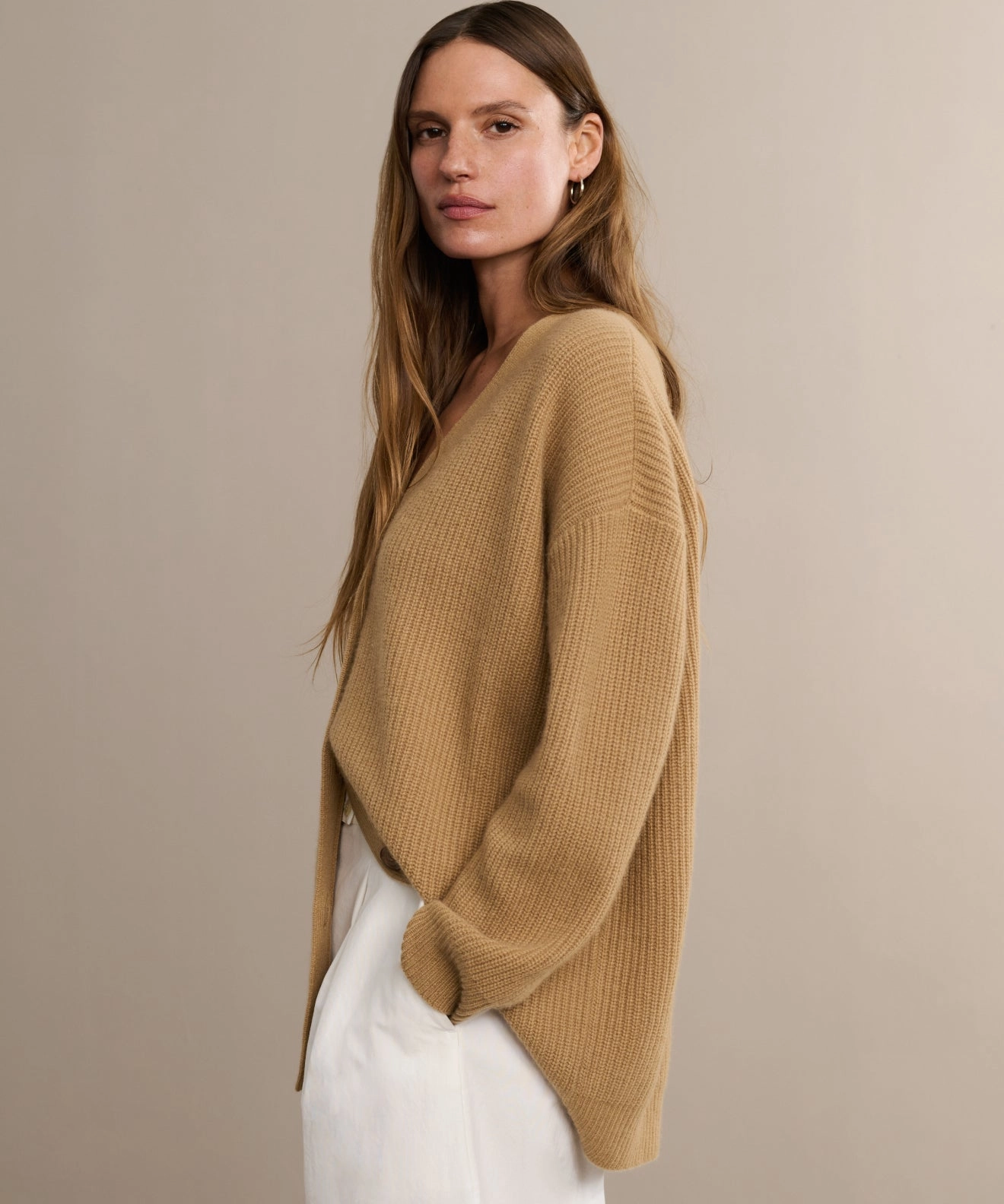 Rolled Cuffs Cashmere Cocoon Cardigan