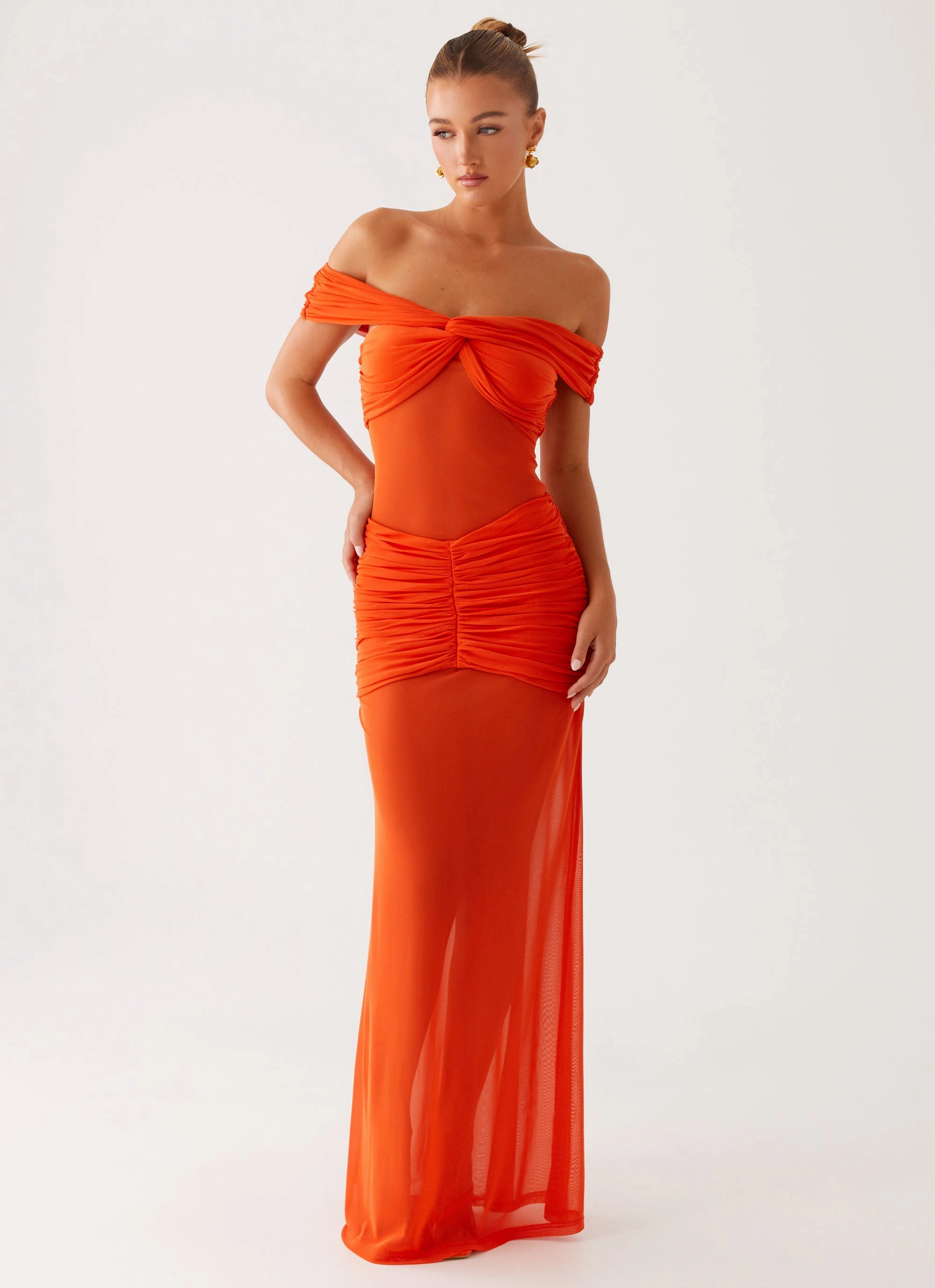 Charming Off Shoulder Maxi Dress - Orange Timeless Vibe Cotton Touch
