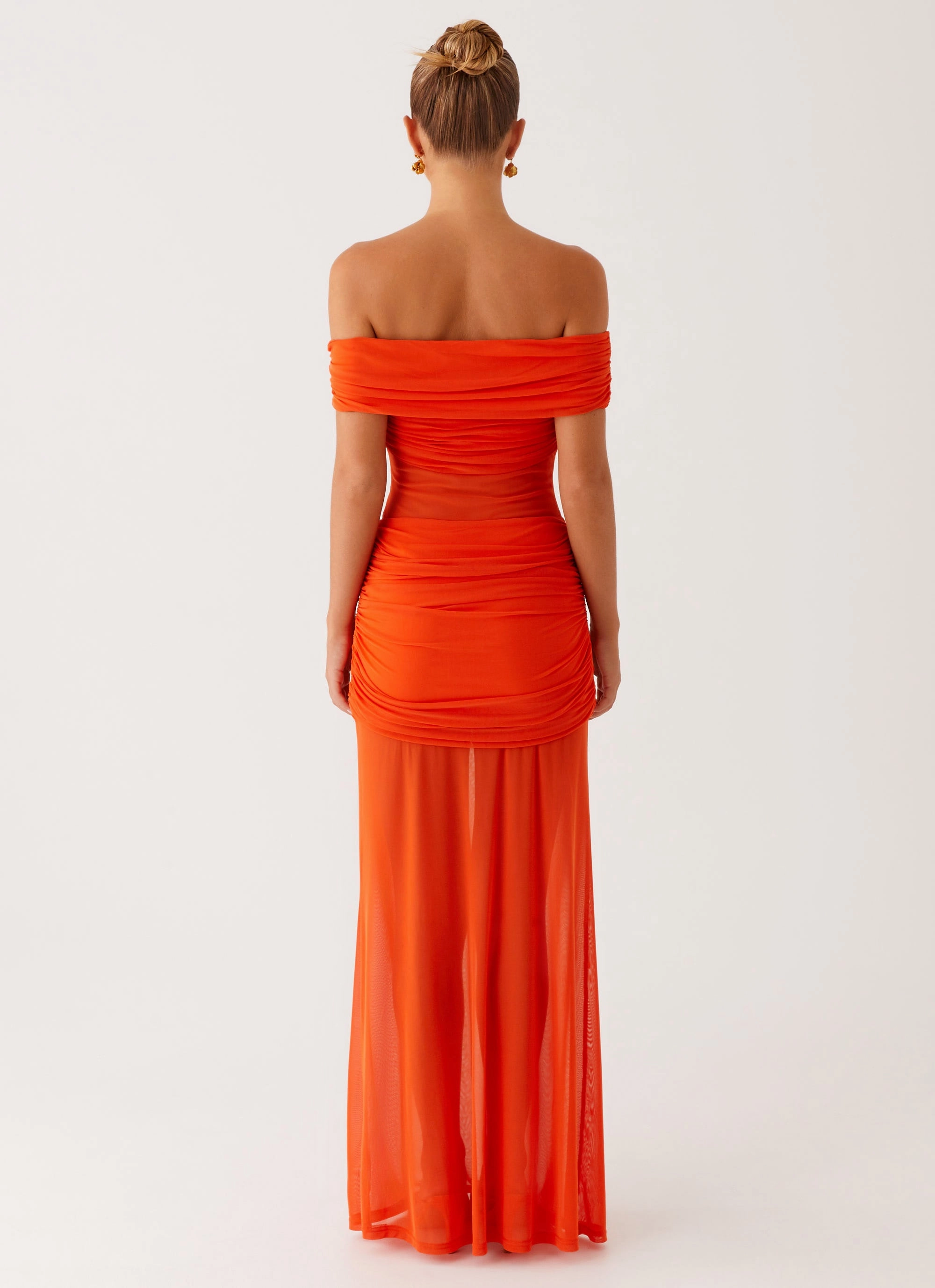 Charming Off Shoulder Maxi Dress - Orange Comfortable Touch Simple Bow