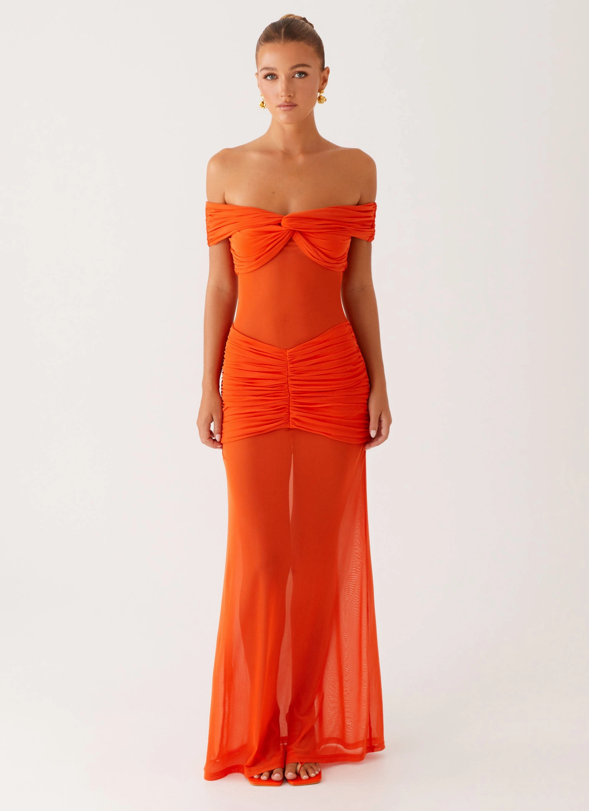 Lounge Outfit confident look Charming Off Shoulder Maxi Dress - Orange
