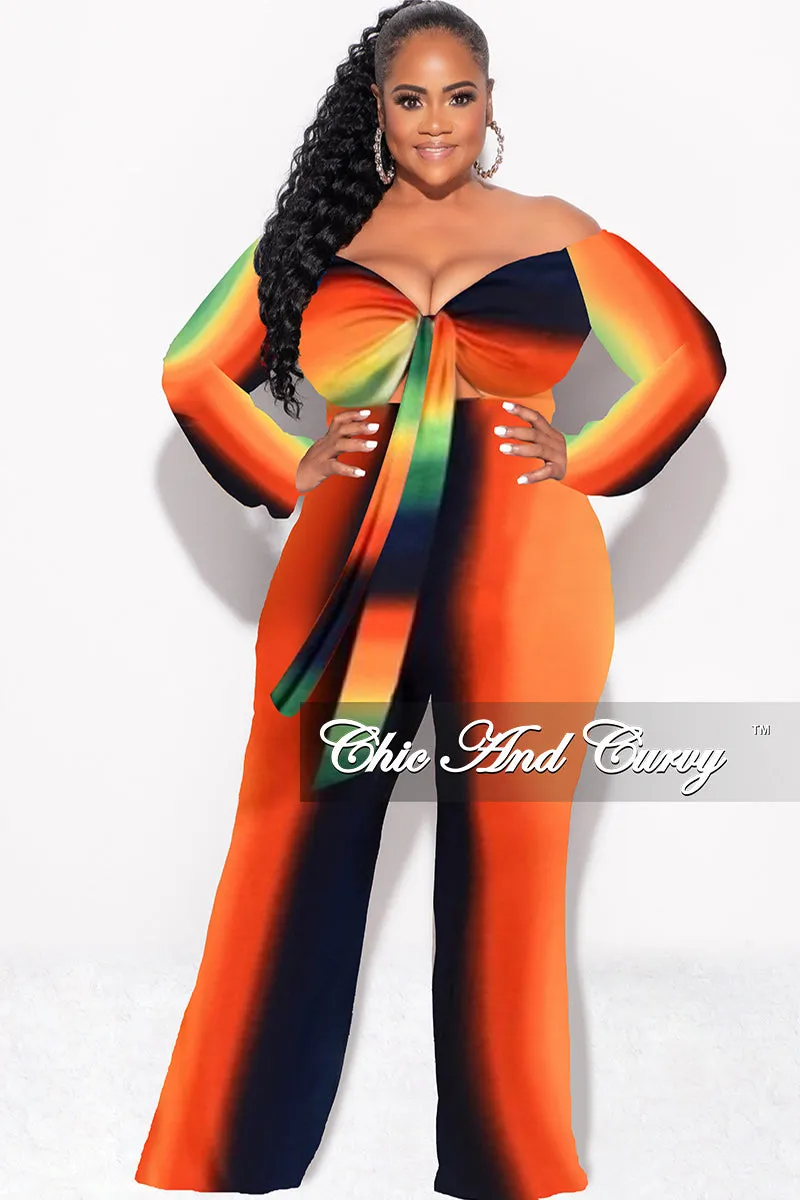 Final Plus Size Front Tie Jumpsuit in Orange, Yellow and Navy Ombre Adjustable loop Modern Layer