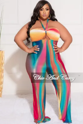 Durable Twill Final Plus Size Halter Jumpsuit in Fuchsia Royal Blue Orange Teal and Yellow