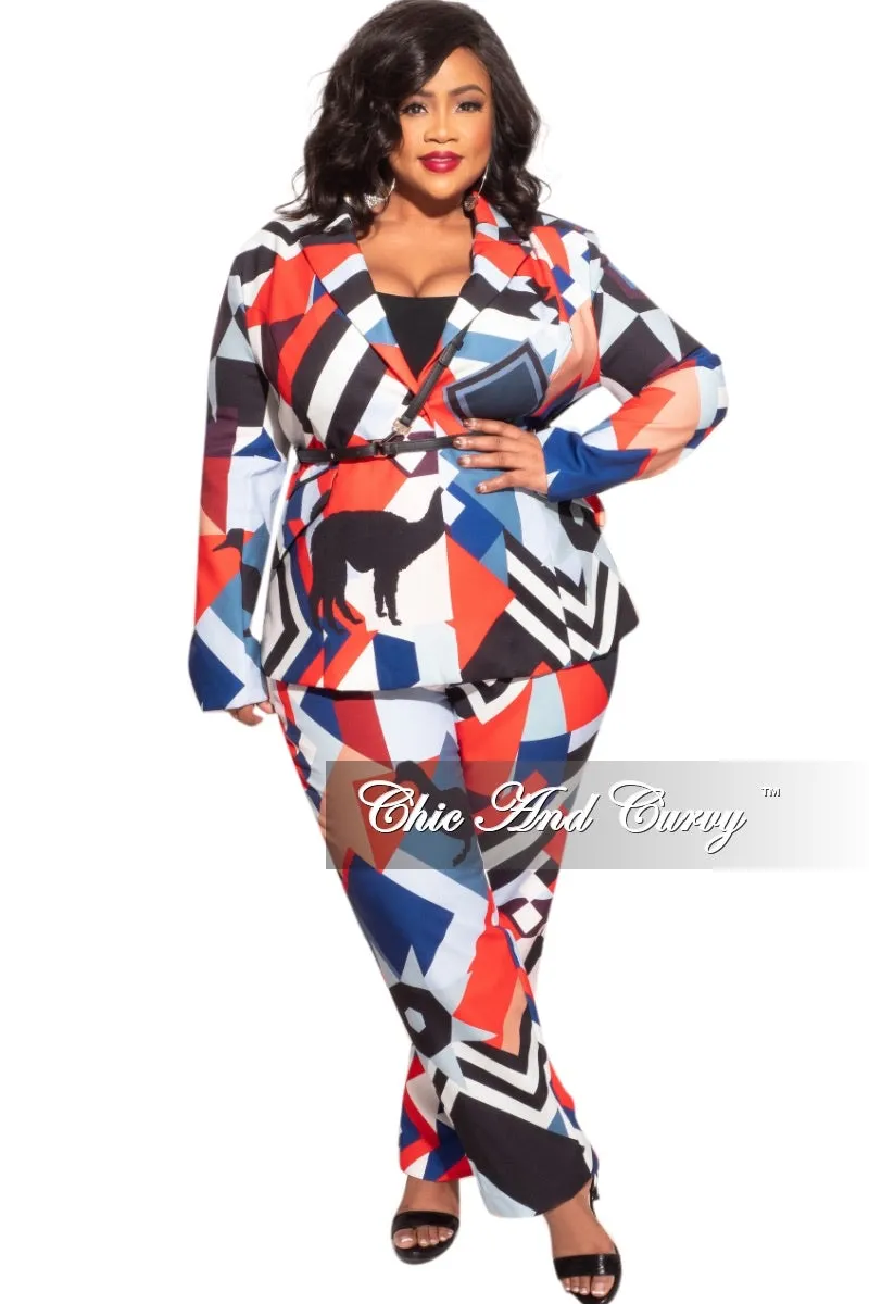 QuickReleaseFastenings Sleek Design Final Plus Size Pants Suit in Multi-Color Llamas & Birds Print