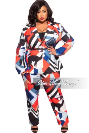 Quick Conversion Hem Final Plus Size Pants Suit in Multi-Color Llamas & Birds Print