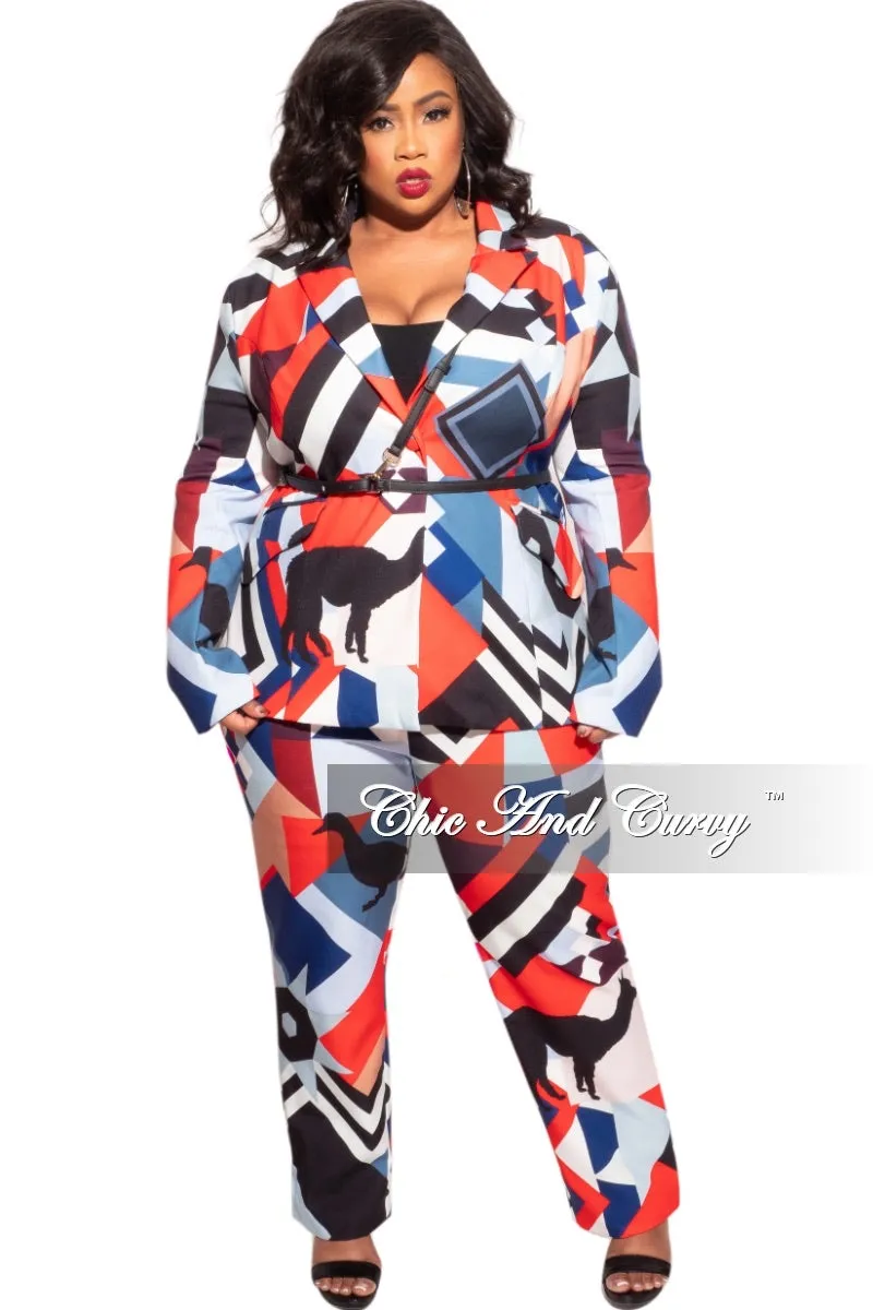Final Plus Size Pants Suit in Multi-Color Llamas & Birds Print Comfort Flex Breathable mesh