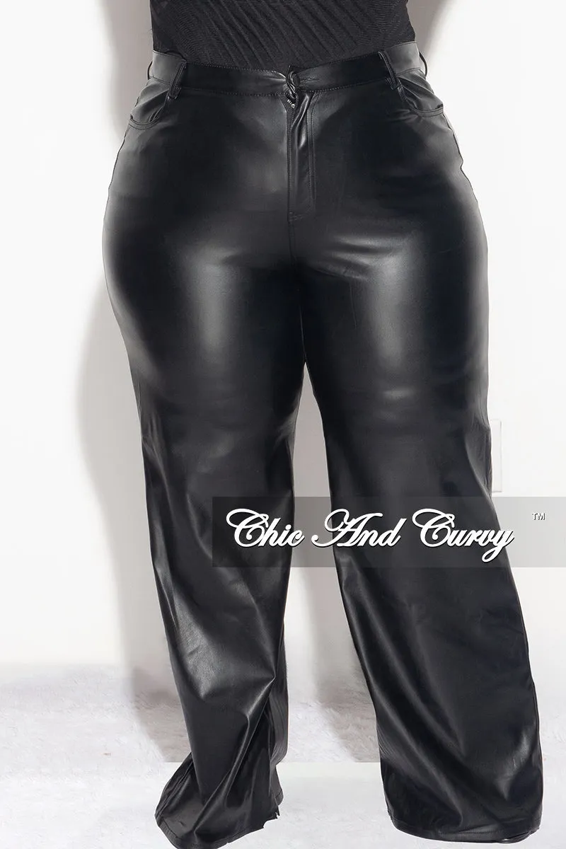 Final Sale Faux Leather Wide Pants in Black Casual Layer Fit