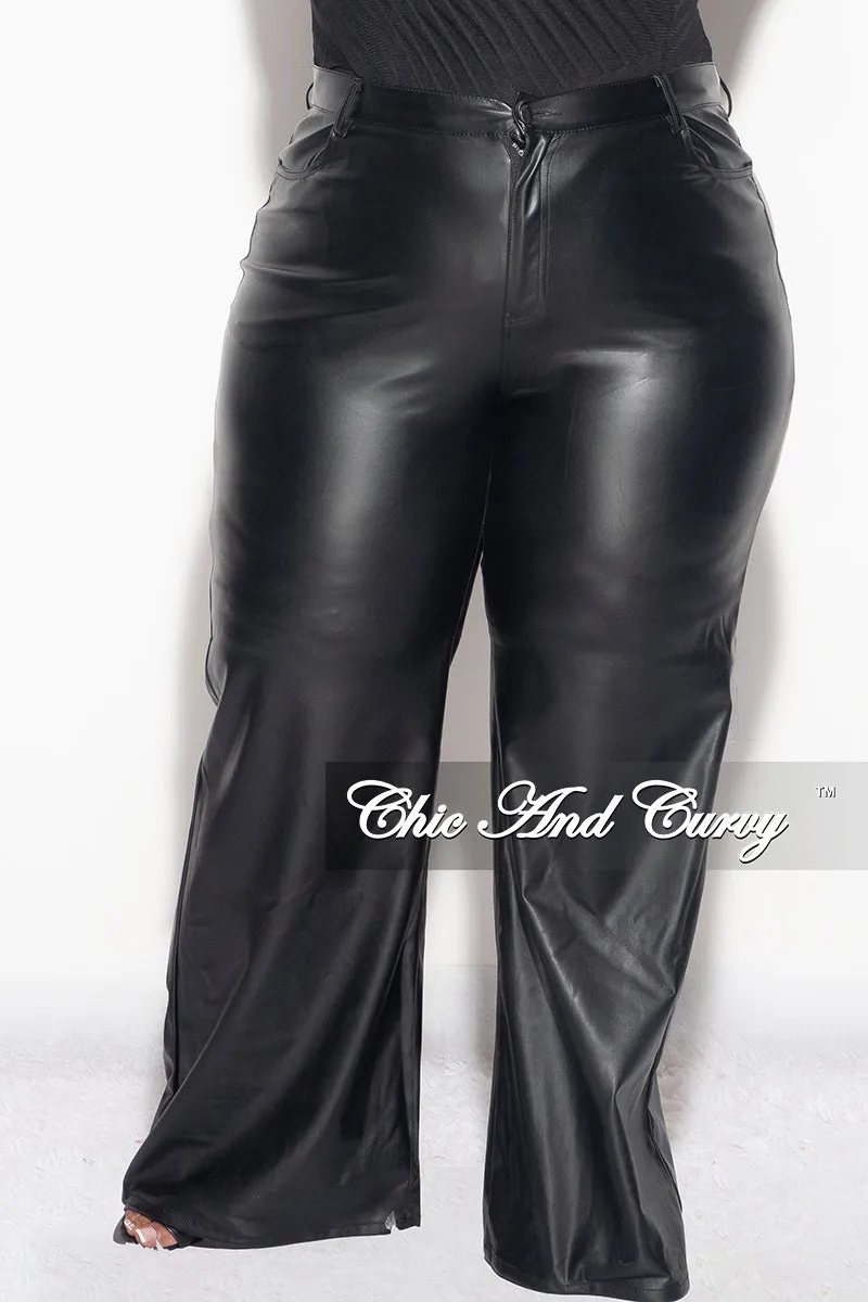 Final Sale Faux Leather Wide Pants in Black Casual Flex Flex Foam Inserts