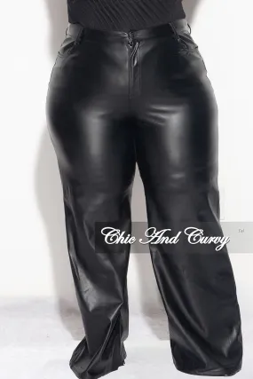 Trendy Layering Final Sale Faux Leather Wide Pants in Black