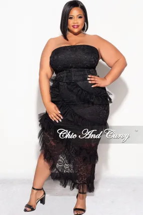 Final Sale Plus 2pc Lace Corset Top & Ruffle Skirt Set in Black Body Friendly Slim Wear Design