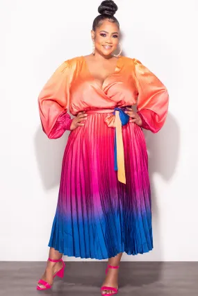 NonIrritatingStitching Final Sale Plus Faux Wrap Pleated Dress in Rainbow Print