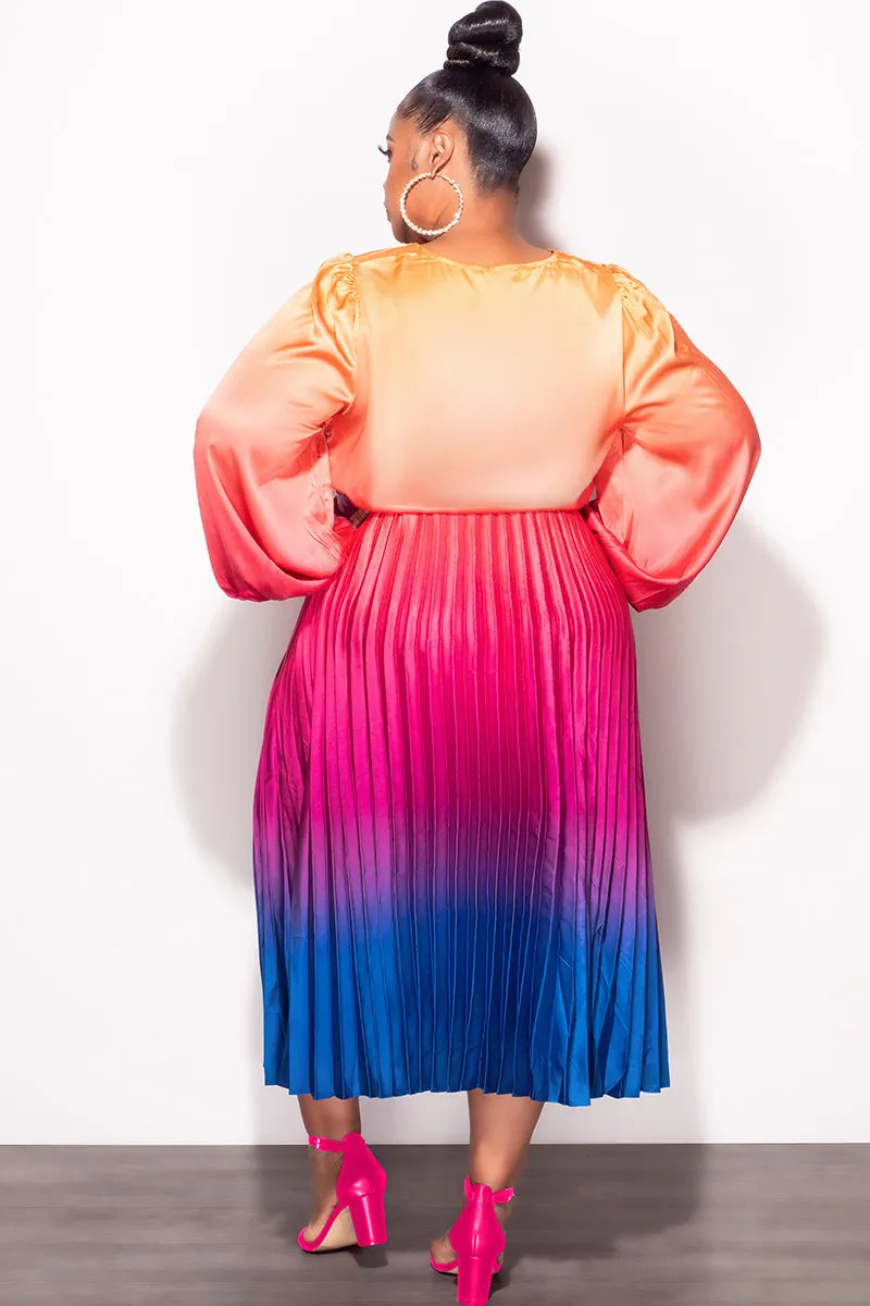 Dressy look Minimal Waist Final Sale Plus Faux Wrap Pleated Dress in Rainbow Print