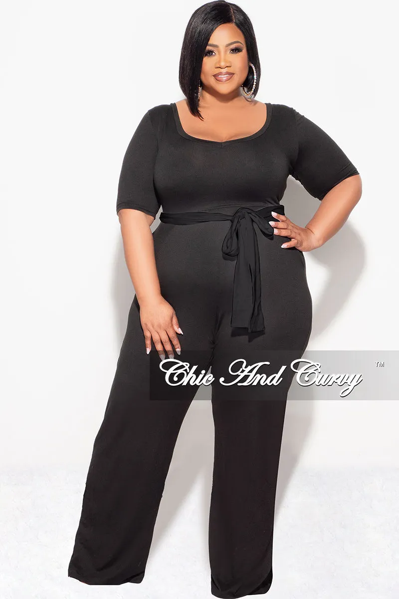 Mid-rise fit Fitted Design Final Sale Plus Jumpsuit with Tie in Black