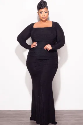 Final Sale Plus Metallic Square Neck Maxi Dress in Black Day Ready Trendy Look